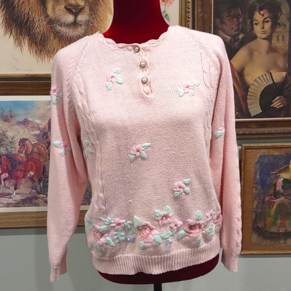 CSL Cherry Stix LTD Floral Knit Sweater - Picture 1 of 11